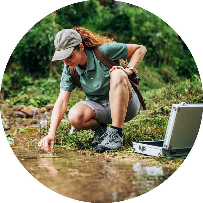 Women taking water samples