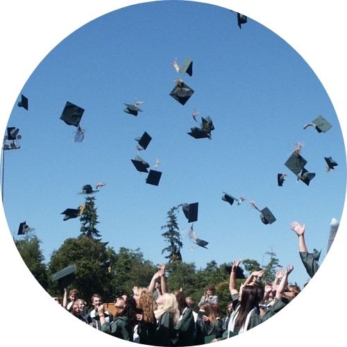 Graduates throwing their caps into the air