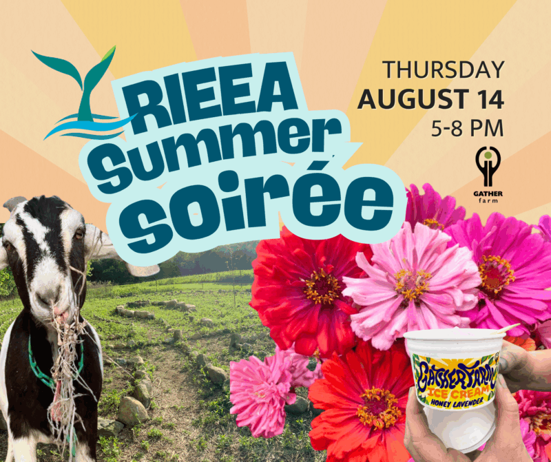 Summer Soirée, goat, labyrinth, flowers, ice cream, RIEEA logo, Gather farm logo