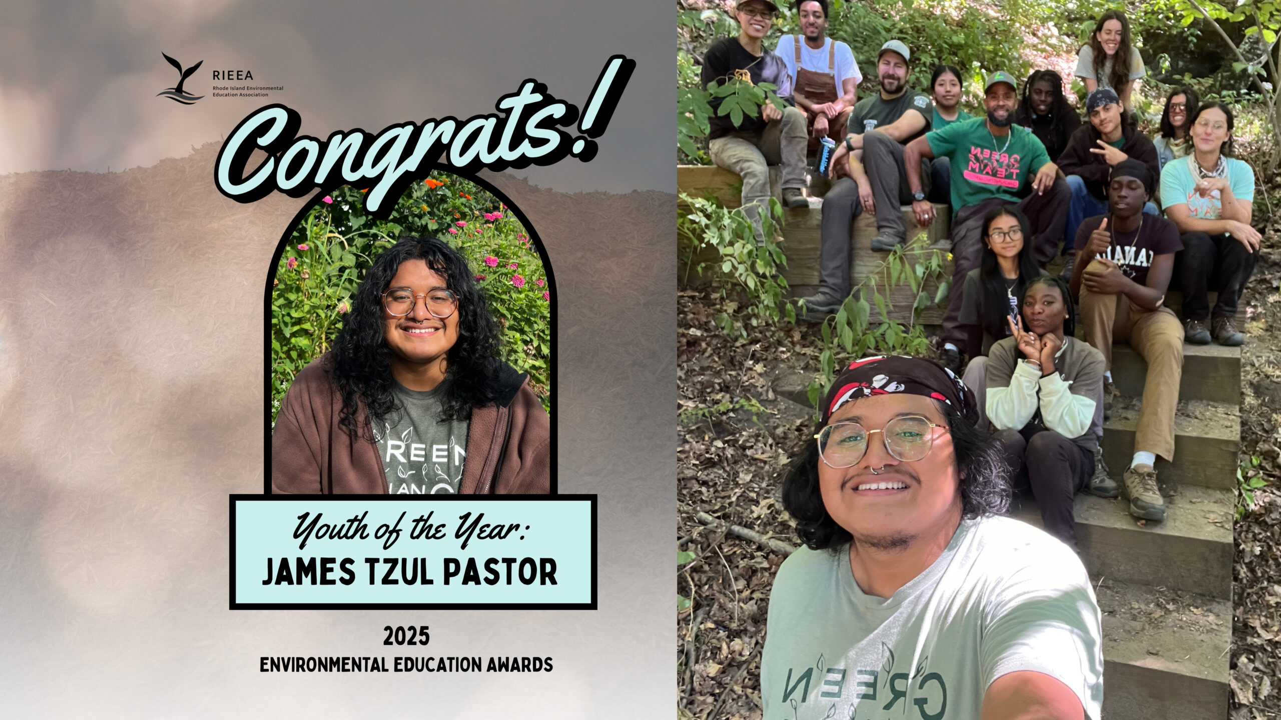 Headshot of James Tzul Pastor and group photo of groundwork ri green team