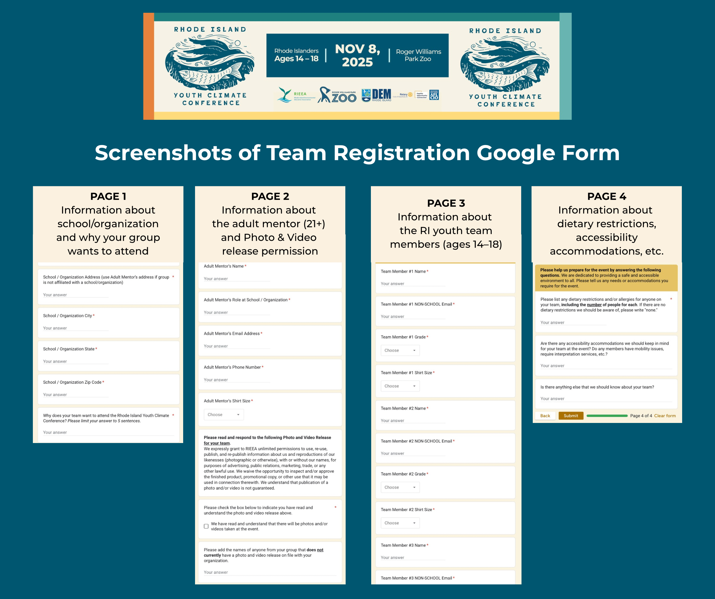 Screenshots of registration form of RIYCC google form 2025
